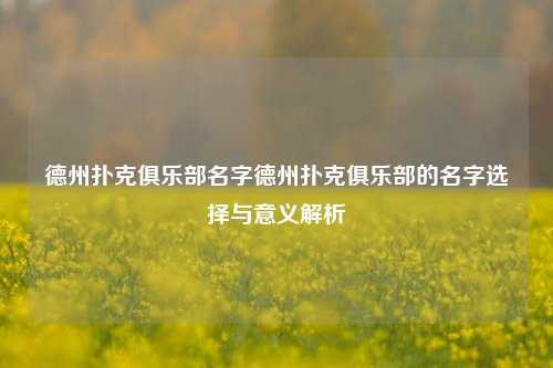 德州扑克俱乐部名字德州扑克俱乐部的名字选择与意义解析