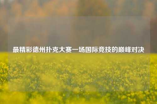 最精彩德州扑克大赛一场国际竞技的巅峰对决