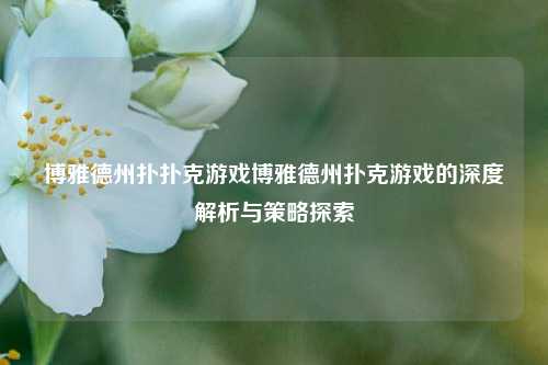 博雅德州扑扑克游戏博雅德州扑克游戏的深度解析与策略探索
