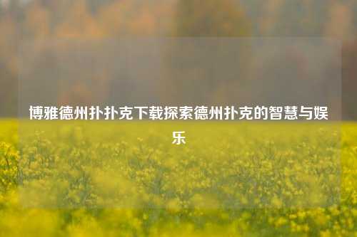 博雅德州扑扑克下载探索德州扑克的智慧与娱乐