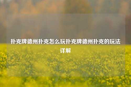 扑克牌德州扑克怎么玩扑克牌德州扑克的玩法详解