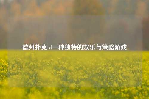 德州扑克 d一种独特的娱乐与策略游戏