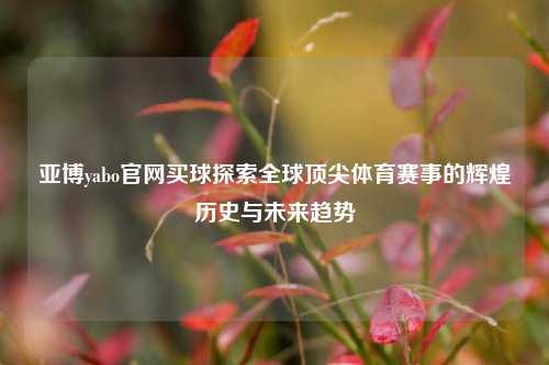 亚博yabo官网买球探索全球顶尖体育赛事的辉煌历史与未来趋势