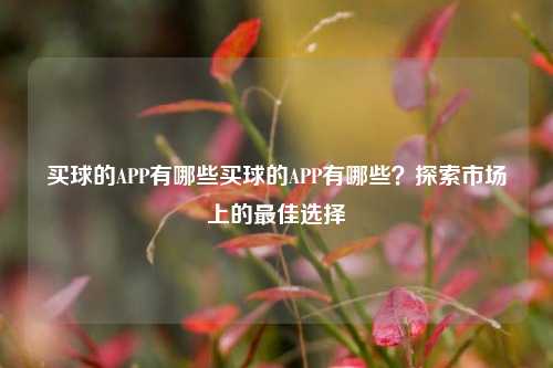 买球的APP有哪些买球的APP有哪些？探索市场上的最佳选择